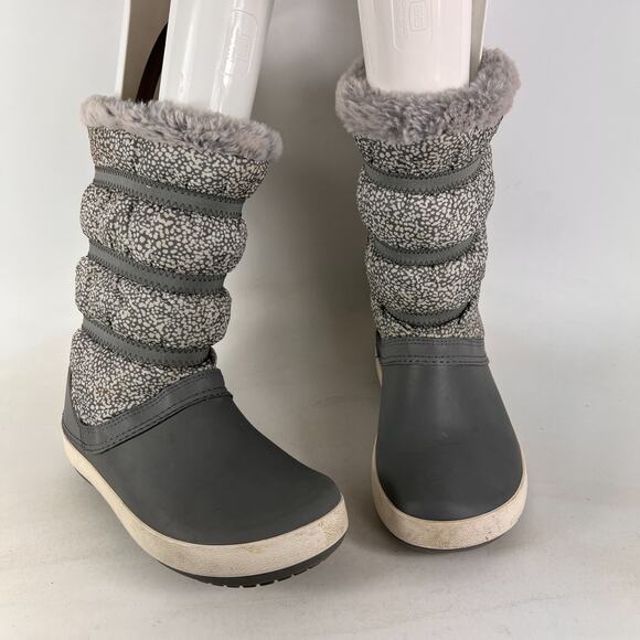 Crocs Crocband women's size 7 grey minimalist slip on faux fur winter boots - Picture 1 of 11